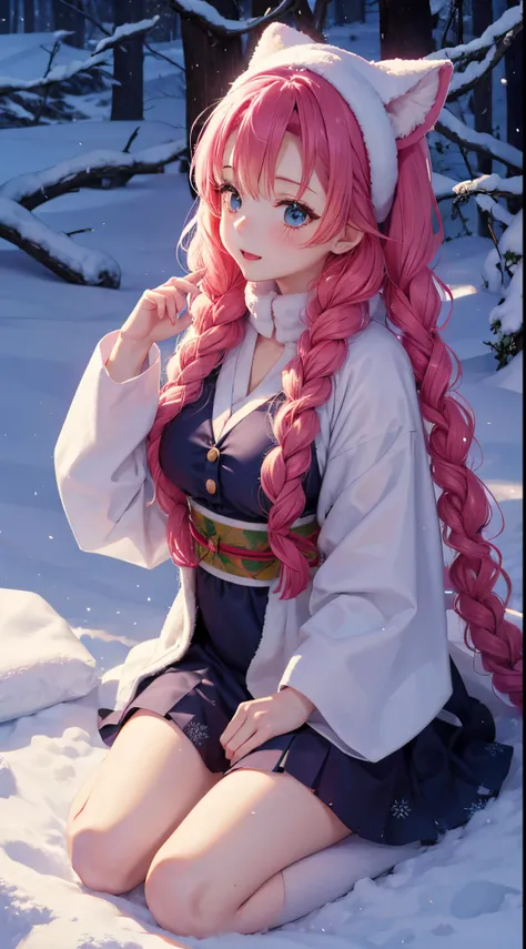 Mitsuri Kanroji,Vestido de Navidad,bosque nieve