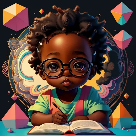 (cute black baby girl with glasses), Munchkin ,Geometric multidimensional wall portrait, livro de arte, Tchibi,
Yang08k, Beautiful, Colouring,
Obras, of the highest quality, best quality, Arte Oficial, Beautiful and Aesthetic,