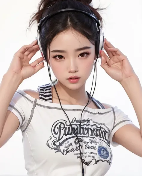 bloated Asian woman with headphones on her head and a white shirt, Jinyoung Canela, Jaeyeon Nam, dilraba dilmurat, 韓国アイドル, Heonhwa Choe, menina coreana, Mulher sul-coreana bonita, wan adorable korean face, Artgerm e Ruan Jia, trending artgerm, Modelo IG | ...