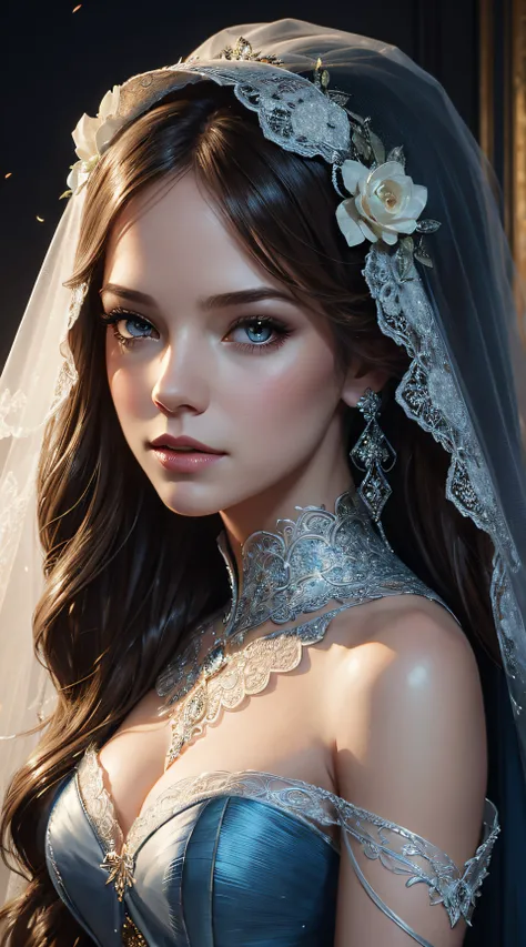 Danielle Panabaker, veil bride cinderella sexy clothes, character portrait, 4 9 9 0 s, long hair, intricate, elegant, highly detailed, digital painting, artstation, concept art, smooth, sharp focus, illustration, art by wlop, charlie bowater and alexandra ...