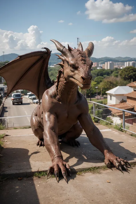 Make a realistic dragon in the city of Três Pontas Minas Gerais realistic 4k