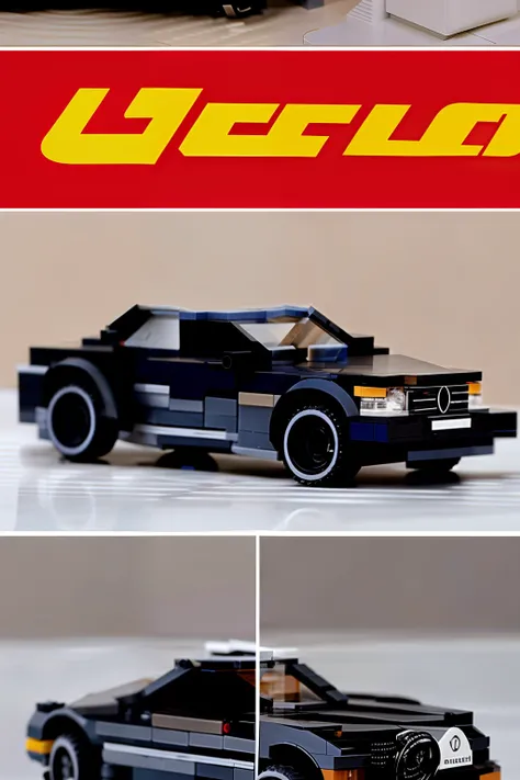 "A realistic LEGO set with box in the background
showing a black coloured 2011 Benz s212 with a xxxxxxxx
theme. The lighting mode should be xxxxxxxxxx.
The set should uses minimal simple design and
showcases the detailed model features along with
the xxxxx...