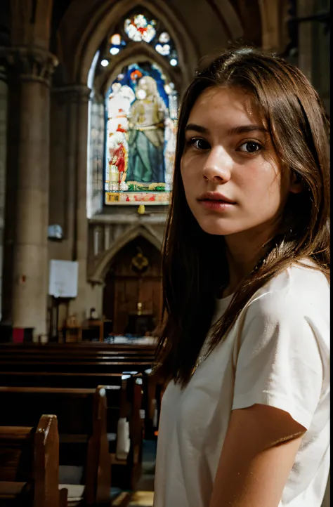 Lucy photography of a 20yo woman, perfect face, in the  church praying