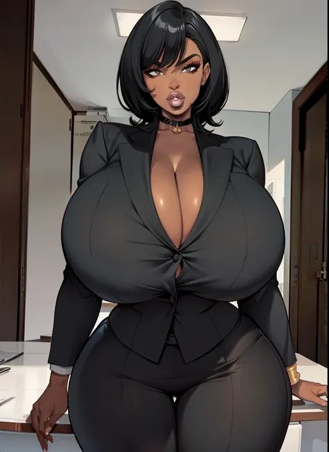 perfectly centered, stunning up-close portrait of a black woman as a lawyer, milf, mature, short black hair, delicate short blac...