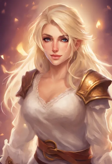 Portrait, beautiful, twenty years old, blonde, female, mage, warrior, toned, fit, confident, brat