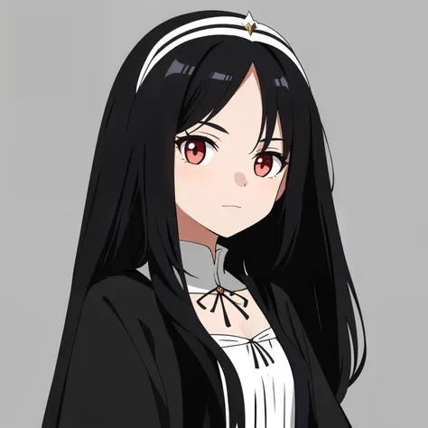 Portrait, 1 girl, little chest, Long black hair, wears a white dress, Style of medieval ladies in anime