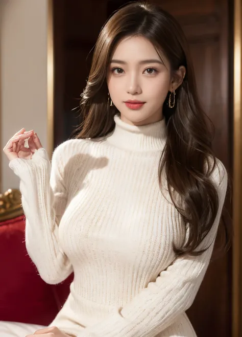 (female, 22 years old), (medium big breasts:1.3), rose garden、lots of red roses on the background、 ((grab the viewer's hand)), (...