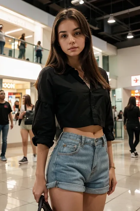 otografia de uma mulher de 19yo, rosto perfeito, standing on her feet, passeando no shopping