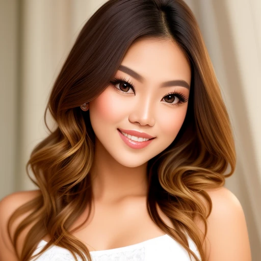 Beautiful blonde hair brown eyes half Filipina half America young woman realistic dressed to impress