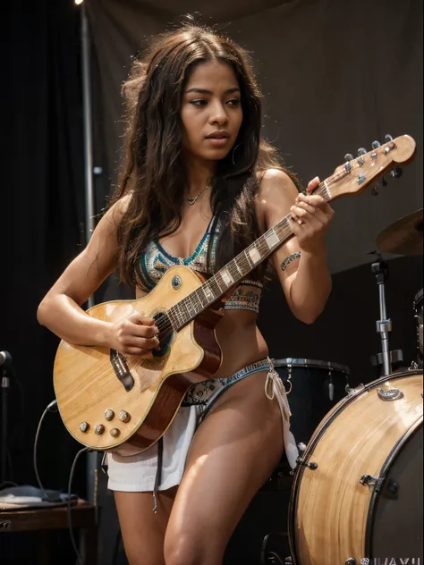 (8k, highest quality, ultra detailed:1.37), (nyla), 18yo, (a talented african-brazilian musician), captivates the audience with ...