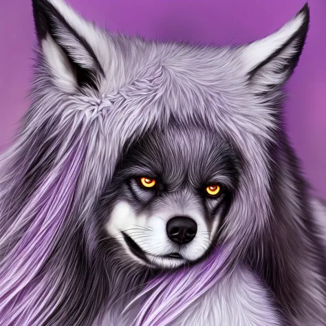 Demon wolf, white fur violet eyes, long lashes --auto --s2