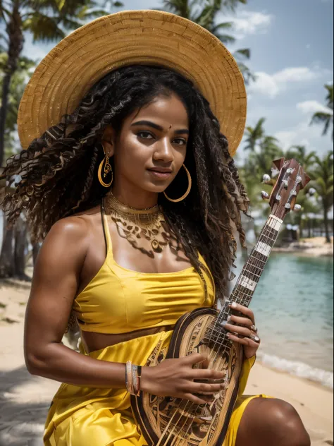 (8k, highest quality, ultra detailed:1.37), (nyla), 18yo, (a talented african-brazilian musician), captivates the audience with ...