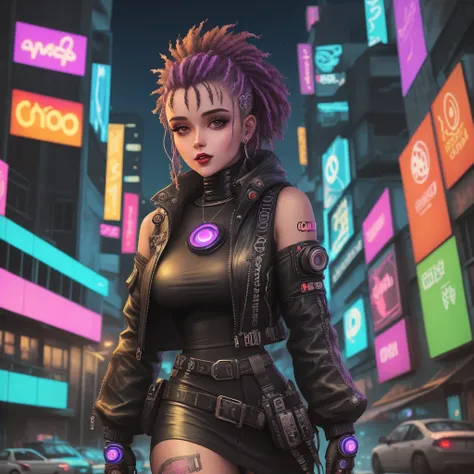 Mulher futurista em uma cidade cyberpunk a noite