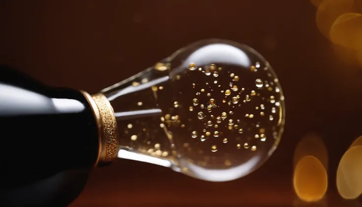 Capture a macro shot of a sparkling wine stopper with tiny bubbles trapped inside, highlighting the effervescence and liveliness of the beverage.”