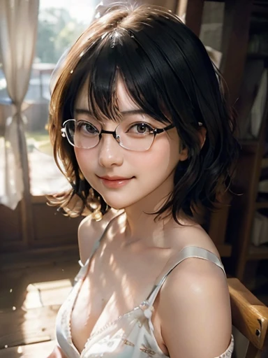 One woman, Japan people in their 20s, symmetrical beauty, Small face, sharp outline, A dark-haired, (Shoulder length short bob hair, Curly hair, The hair near the shoulders should have strong waves.), With bangs, (thick eyebrow, Thick eyebrows), realistice...