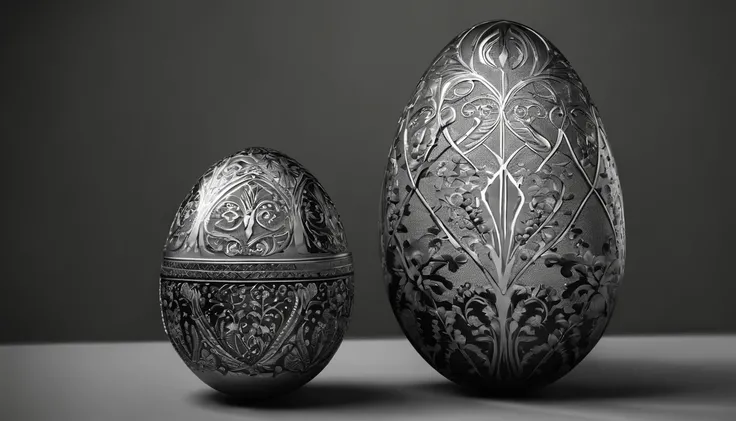 Capture a black and white image of a simple and elegant Easter egg, highlighting its shape and form without the distraction of colors