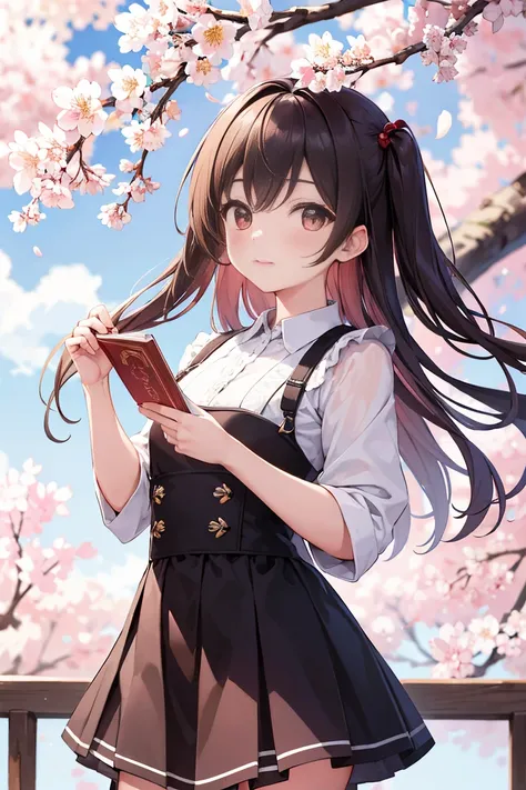 (master part), best quality, high resolution, altamente detalhado, Antecedentes detalhados, perfect lighting, ao ar livre, 1girl, cherry blossoms in full bloom