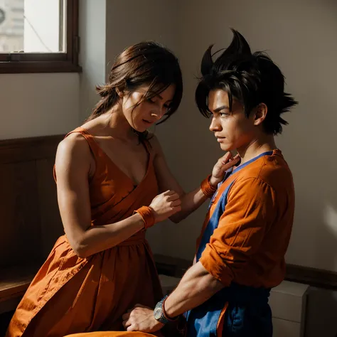 Goku beating featherine