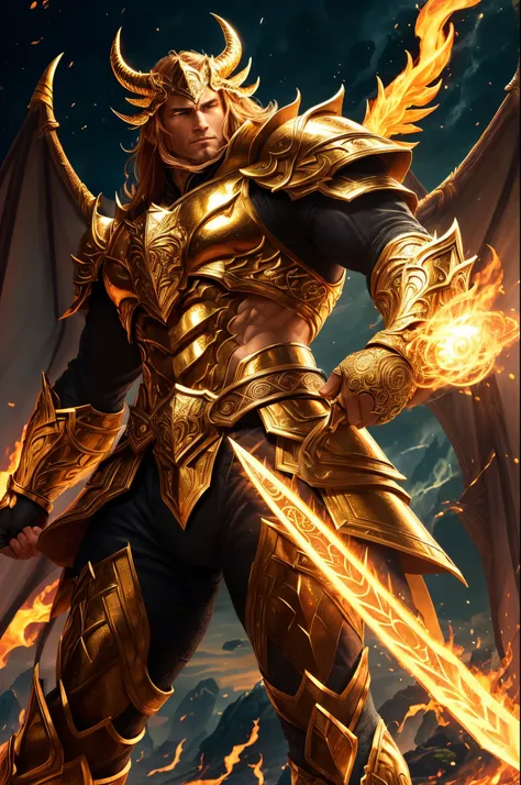 (ultra-detailed,highres,realistic:1.2),Semi-dragon character clad in dragon-scale armor,powerful and kind-hearted,ric Stormbringer,golden scaled skin,shimmering eyes,copper-tinted hair,dragon-scale armor with intricate details,protective and sturdy appeara...