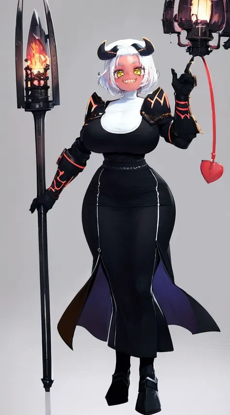 nun, demon girl, walking, , warpriesstes, silver hair, short hair, sacred gauntlets, long ski, cute smile, pure smile, love smile,,veillong skirt, pantyhose, staff holding, armor, gloves, standing, full body,sharpteeth,standing, full body, happy, joyfull