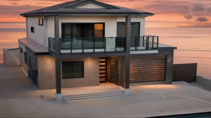 exterior contemporary house in the sunrise