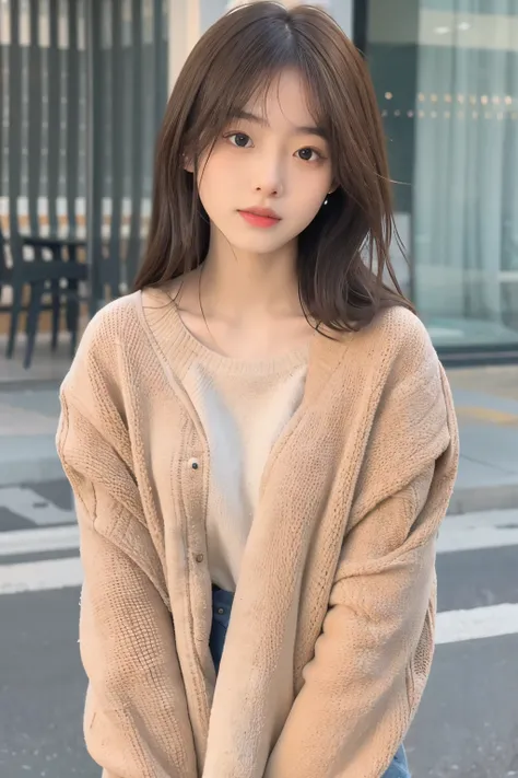 incredibly absurd, beautiful and cute 20-year-old Korean girl with a photorealistic face, showcasing top-quality craftsmanship. Her slender frame is adorned with short, messy hair. The artwork is high-resolution, allowing for ultra-detailed features to be ...