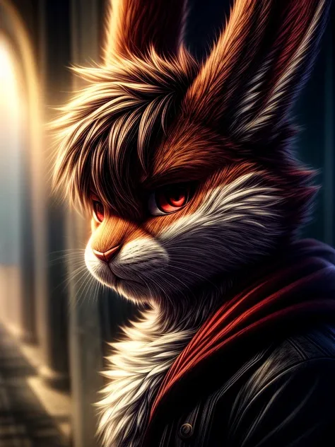 Bunny, (fluffy anthro furry:1.3), (male), solo, 1guy, (detailed face), highly detailed, sharply drawn, masterpiece, best quality, absurdres, subsurface scattering, anime style, A1 pictures style, Czech Red Rabbit