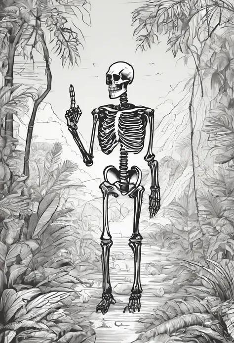 a skeleton in the jungle giving you the middle finger