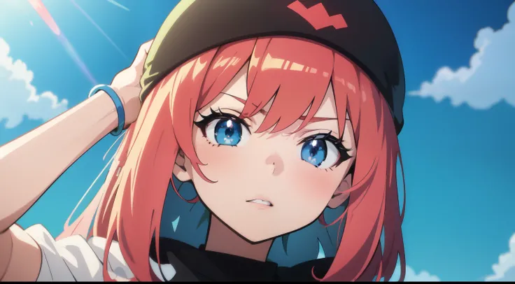 Menina anime com cabelo azul e colete vermelho com olhos azuis, estilo anime 4K, Anime Art Wallpaper 8K, arte de anime digital detalhada, badass anime 8 k, arte de anime digital, Anime Art Wallpaper 4K, Anime Art Wallpaper 4K, arte digital estilo anime, es...