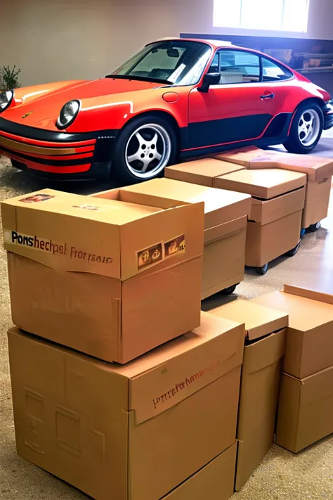 80s porsche sitting on cardboard boxes