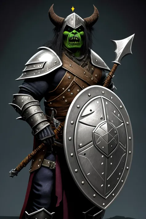 Death orc in plate armor wielding a staff and shield