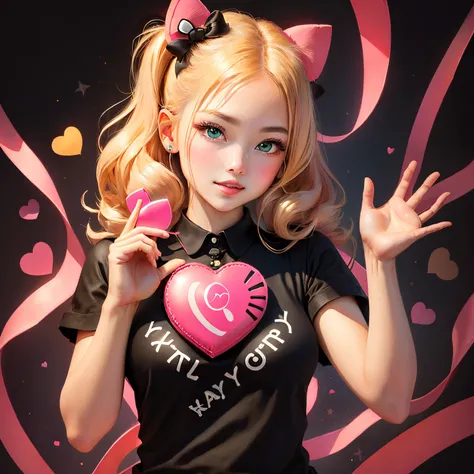 Hello Kitty holding a heart with a J on it in a black background