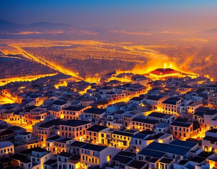 city of burning incense, people in tears, greek