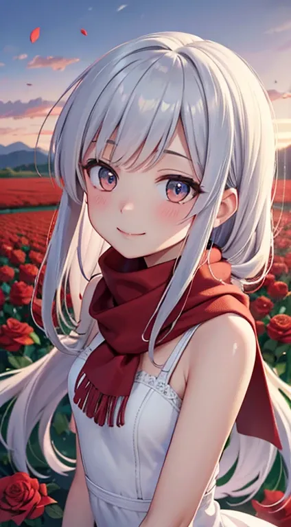 Vista, the panorama, Perspective, depth of fields, Bust, Upper body, Cinematic Angle, masutepiece, Best Quality, ultra-detailliert, nffsw, 8K Wallpaper, Beautiful face, Delicate eyes, maidennurse, Solo, Smile, Silver hair, Golden Eyes, Fair skin, Hair stra...