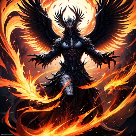 The mythological phoenix creature with black flames, imposing, serious and extremely powerful.
​