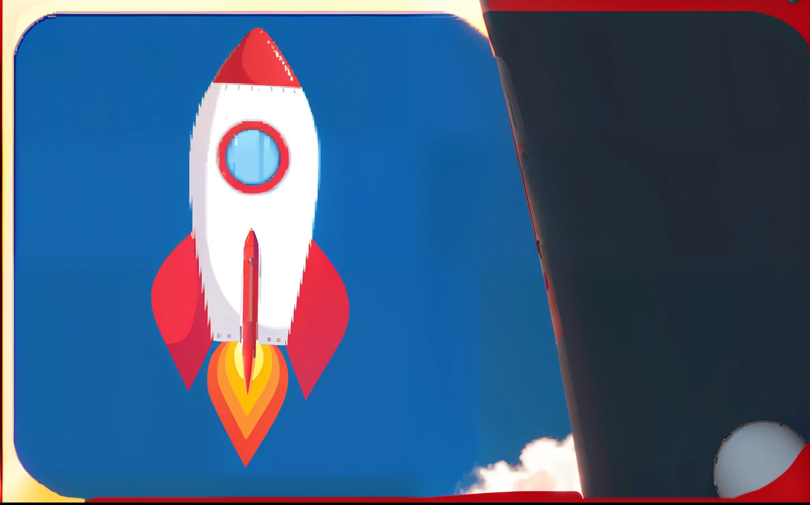 a close up of a rocket ship with a red and white tail, super cool rocket, rocket launch, rocket ship, launching to space, rocket launching, rocket launching into the sky, rocket, space craft, launch of a rocket, rocket launcher, blue v2 rocket in space, ro...