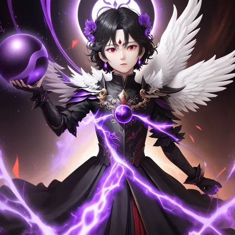 Angel king with three power black, purple and red with a energy ball purple no background