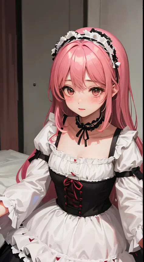 girl with２a person:1.8,(blush:1.1),Choker,Drunk、Two girls are kissing、top-quality、masutepiece、Blushing cheeks、Mine makeup、Yandere Images、black and red lolita fashion、One person shortcuts、Colorful long hair、《Messy room》、bustup、The style is very good、two wom...