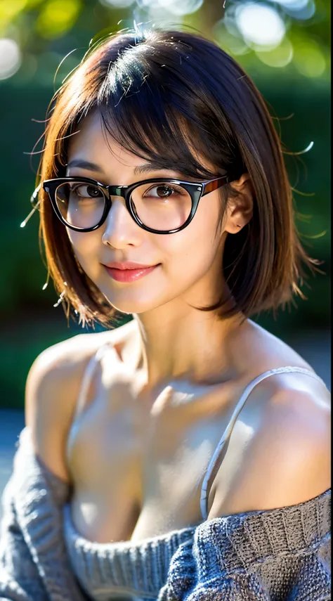 Best-quality, Masterpiece, Ultra-High-Resolution, (Photorealistic:1.4), Raw-Photo, (Photorealistic:1.4), Raw-Photo, 1girl, 30-years-old, the most popular Japanese actress, upper-body-shot, (((wearing stylish glasses)), woollen sweater), looking at viewer, ...