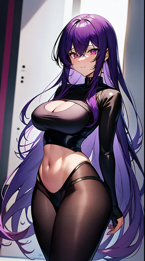 kusanagi motoko, Purple colored hair, red eyes,Anime style woman wearing black leggings， anime《Fantasma na Concha》Curly, kusanagi, Misato Katsuragi, Inspired by Morikage Hisumi, anime, Fantasma na Concha, Ghost in the Shell style,seductive anime girls, Ani...