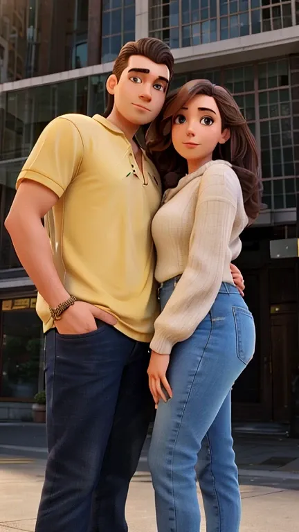 there is a man and woman standing together in front of a building, couple pose, modeling , profile image, lovely couple, taken in the early 2020s,  full body photogenic shot,  profile pic, they are in love, full-body-shot, casual pose, full body shot close...