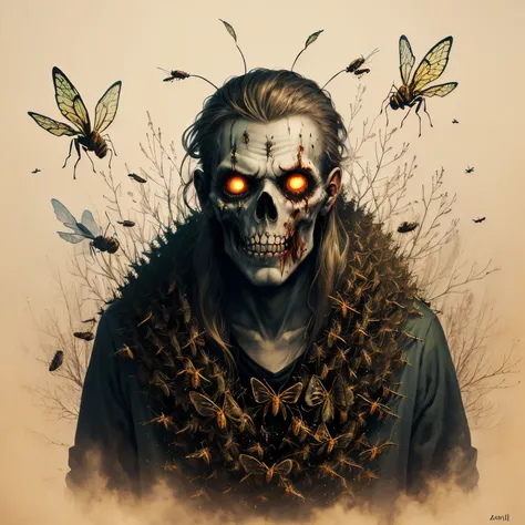 zombie with a swarm of insects