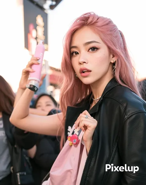 hay una mujer con un bolso rosa y una chaqueta negra, Parque Roseanne de Blackpink, Jossi de Blackpink, Retrato de Jossi de Blackpink, tzuyu de dos veces, Blackpink Jennie, Lalisa Manoban de Blackpink, rosa negro, Jisoo de Blackpink, Retrato Jisoo Blackpin...