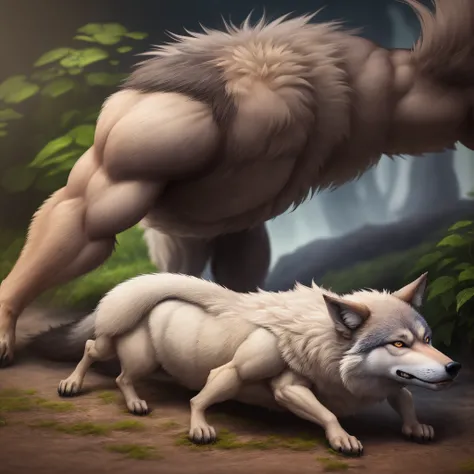 Muscular furry wolf, Slug crawling into his