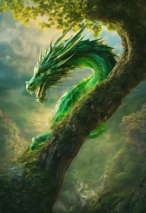 A green dragon，No wings，hovering sky，Lightning，（entangled lightning：1.2），（Hyper Real，hyper-detailing，high qulity，hyper HD，tmasterpiece：1.3）