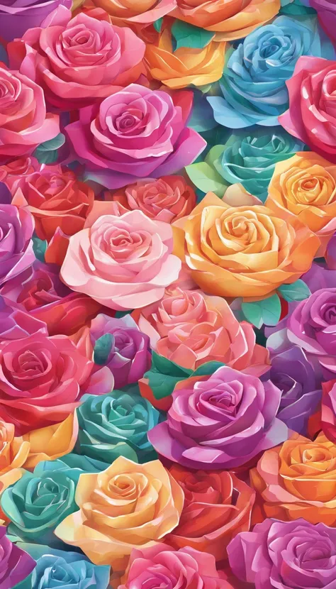 A sea of radiant roses，Petals in rainbow colors,Radiating the light of the sun and moon，Crystal material