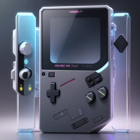 Create items that may possibly be available in the future. Prompt: Futuristic hi-fi game boy player, transparent plastic, gradient color, high detail, 8k, industrial design, white background, 3D, C4D, blender, OC rendering --auto --s2