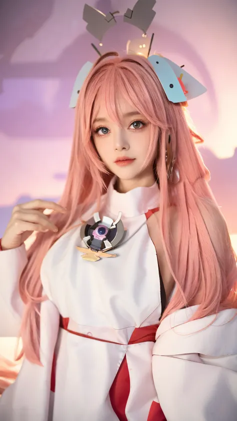 Araf，pink haired one，Black jacket and white shirt, Pink ponytail and cyan eyes, Anime girl role play, perfect android girl, ultrarealistic sweet bunny girl, the robot wearing her human mask, bodfin, hori&#39;It&#39;s just a doll in the sky, perfect android...