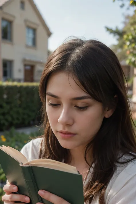 (close-up shot),(best quality,highres),girl reading a book,intense focus on her face,tranquil and concentrated expression,subtle facial expressions,deep concentration,peaceful atmosphere,beautiful detailed eyes,beautiful detailed lips,soft natural light,bo...