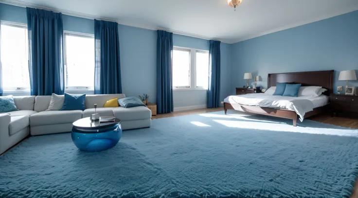 a true，liveroom，sofe，carpets，a breath of life，a true，Blue tones，Bright shades